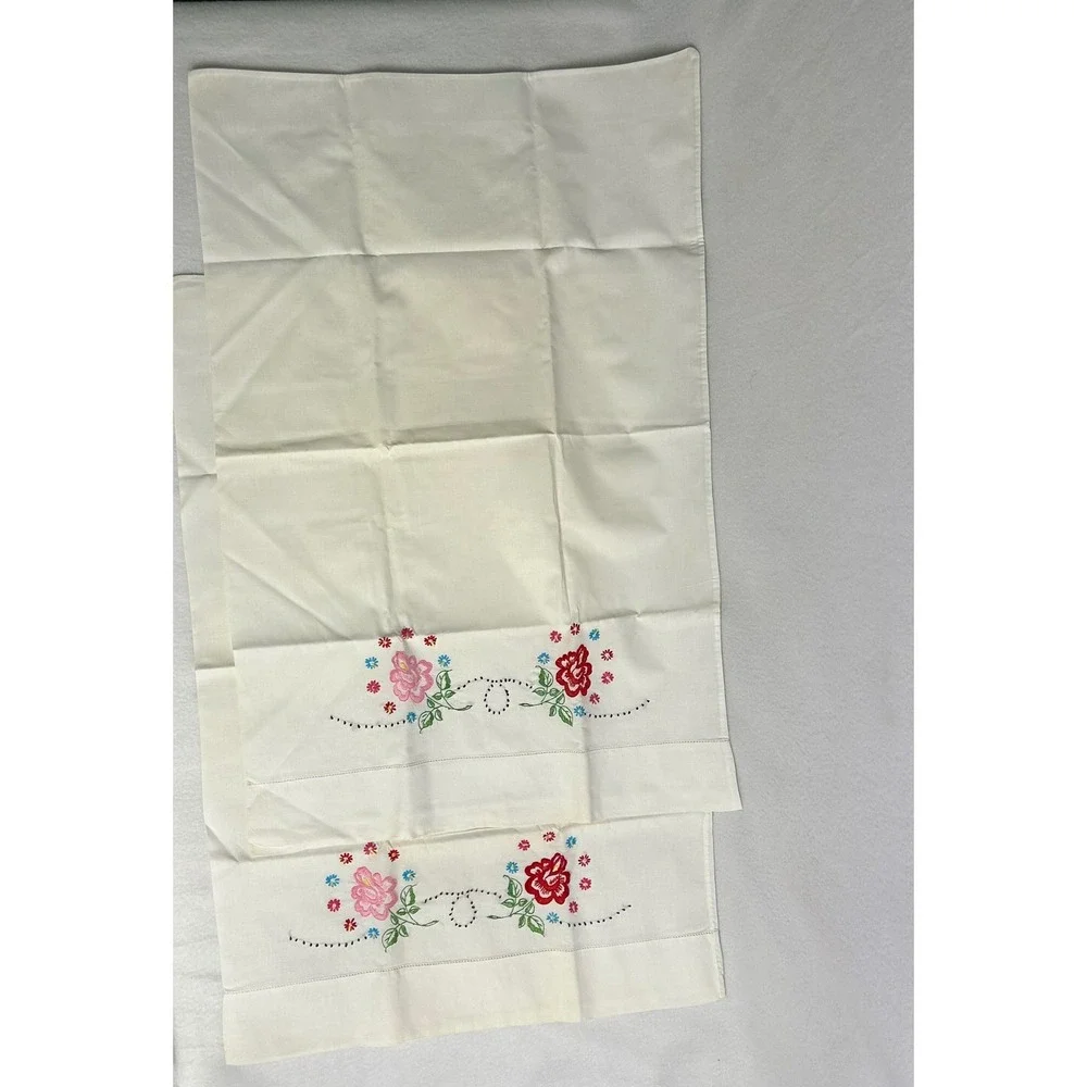 Vintage Cottagecore Standard Cream Floral Hand Embroidered Pillow Case 25Set